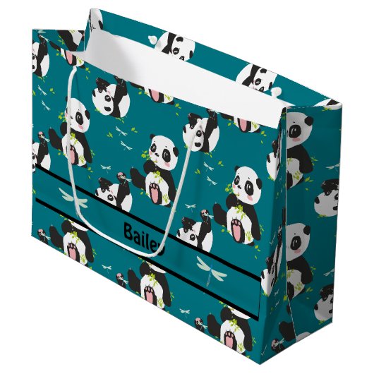 Baby Panda Beer Dragonfly Blauwgroen Aangepast Groot Cadeauzakje (Voorkant Gekanteld)