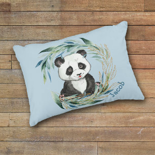 Baby Panda-Beer in Wreath Nursery Accent Pillow Accent Kussen