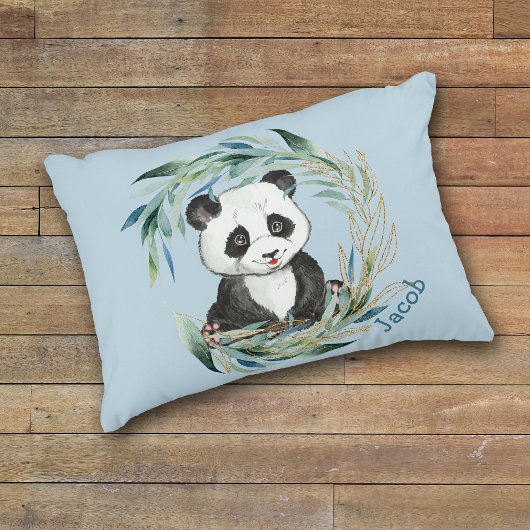 Baby Panda-Beer in Wreath Nursery Accent Pillow Accent Kussen