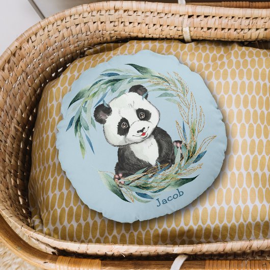 Baby Panda-Beer in Wreath Nursery Round Pillow Rond Kussen