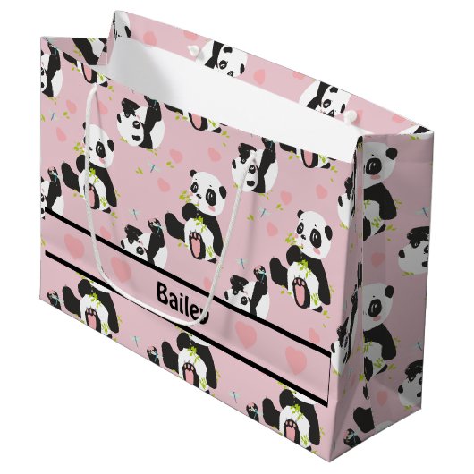 Baby Panda Beer Roze harten Aangepast Groot Cadeauzakje (Voorkant Gekanteld)