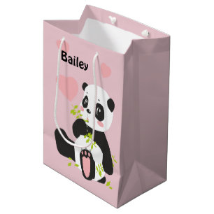 Baby Panda Beer Roze harten Aangepast Medium Cadeauzakje