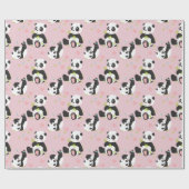 Baby Panda Beer Roze Harten Cadeaupapier (Vlak)