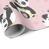 Baby Panda Beer Roze Harten Cadeaupapier (Rol Hoek)
