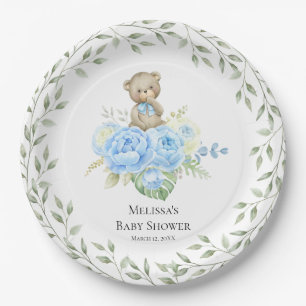 Baby Panda Blue Balloons Shower   Papieren Borden Bordje