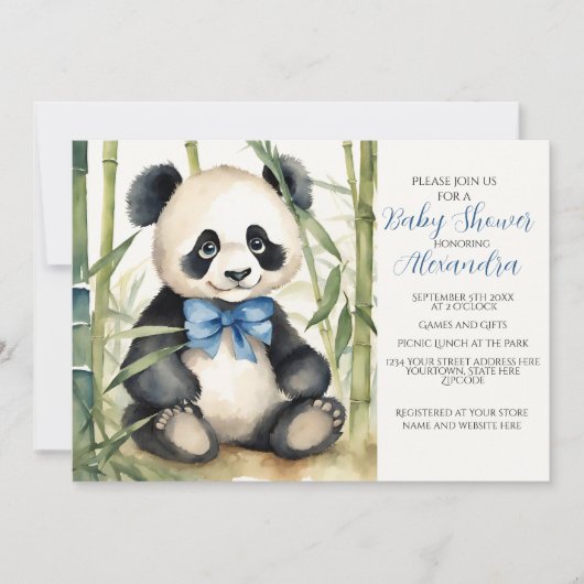 Baby Panda Boy Baby shower Uitnodiging (Voorkant)