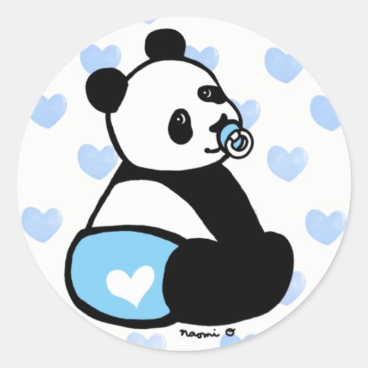 Baby Panda Cartoon Blauwe Luier Sticker (Voorkant)