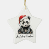 baby panda die Kerstmispet dragen, klantgericht Keramisch Ornament (Rechts)