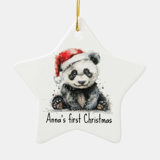 baby panda die Kerstmispet dragen, klantgericht Keramisch Ornament (Voorkant)