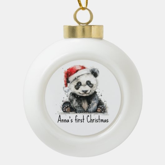 baby panda die Kerstmispet dragen, klantgericht Keramische Bal Ornament (Voorkant)