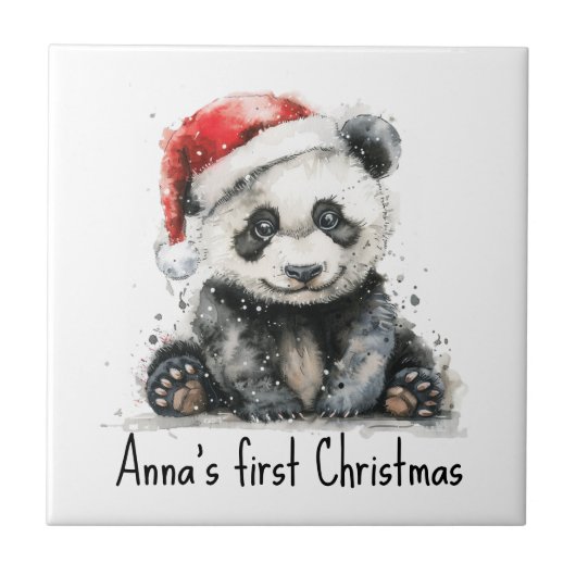 baby panda die Kerstmispet dragen, klantgericht Tegeltje (Voorkant)