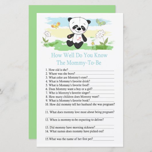 Baby panda Hoe goed ken je het baby shower spel? (Voorkant / Achterkant)