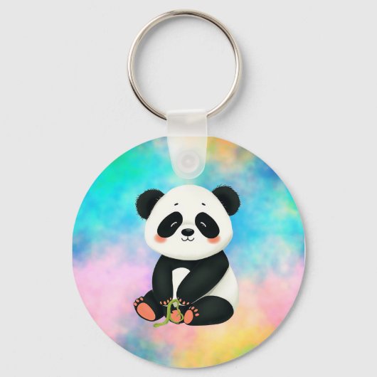 Baby Panda houdt een stuk bamboe vast Sleutelhanger (Voorkant)