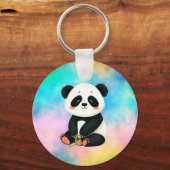 Baby Panda houdt een stuk bamboe vast Sleutelhanger (Voorkant)