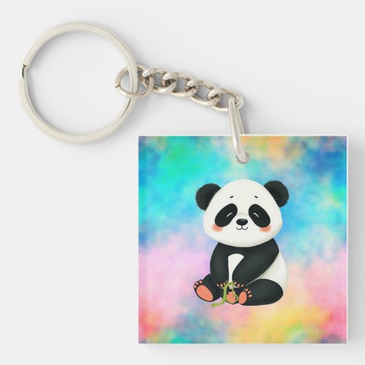 Baby Panda houdt een stuk bamboe vast Sleutelhanger (voorkant)