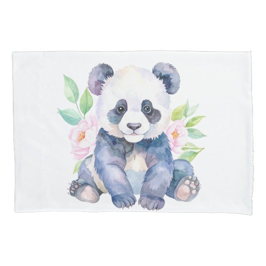 Baby Panda met bloemen Kussensloop (Voorkant)