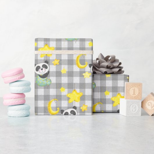 Baby Panda met Moon en Stars Cadeaupapier (Baby Shower)