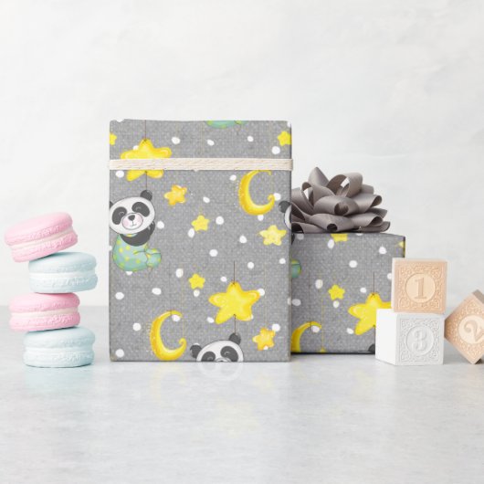 Baby Panda met Moon en Stars Cadeaupapier (Baby Shower)