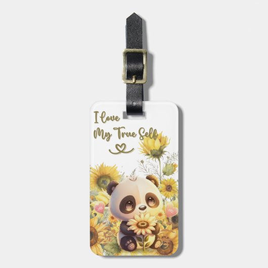 Baby panda met zonnebloem Bagagelabel (Voorkant verticaal)