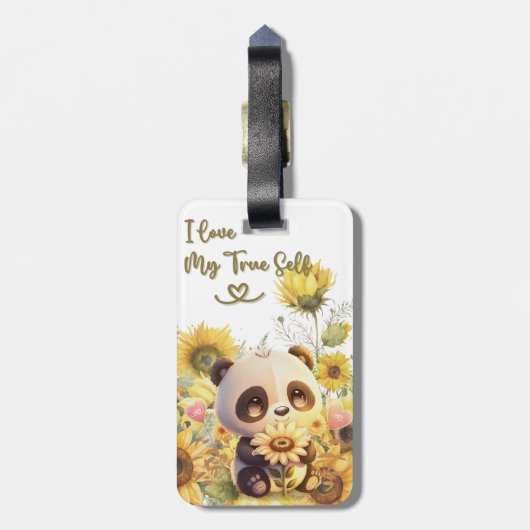 Baby panda met zonnebloem Bagagelabel (Achterkant verticaal)