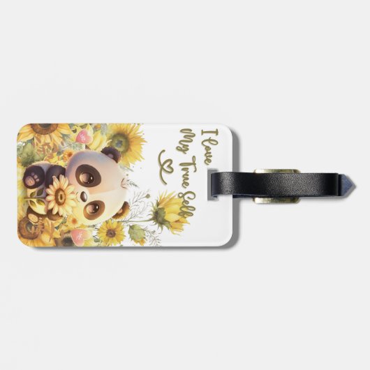 Baby panda met zonnebloem Bagagelabel (Achterkant horizontaal)
