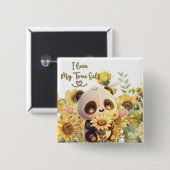 Baby panda met zonnebloem Button (Voorkant /achterkant)