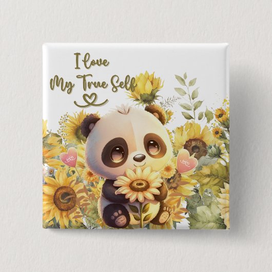 Baby panda met zonnebloem Button (Voorkant)