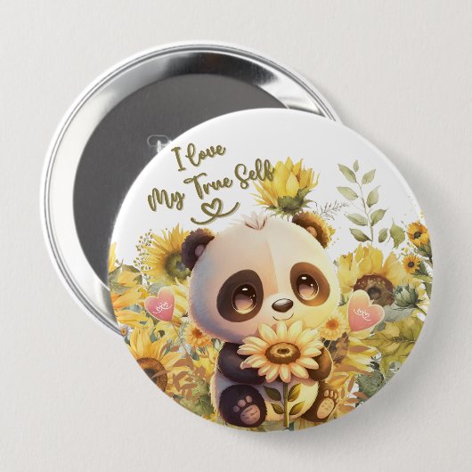 Baby panda met zonnebloem ronde Button (Voorkant /achterkant)