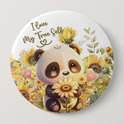 Baby panda met zonnebloem ronde Button (Voorkant)