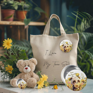 Baby Panda Met Zonnebloem Ronde Knop Button 4,0 Cm