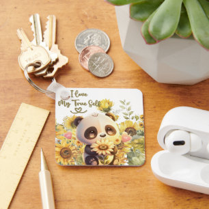 Baby panda met zonnebloem Sleutelhanger
