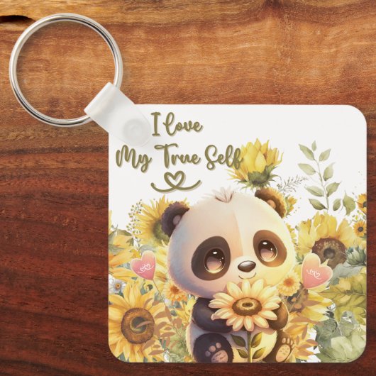 Baby panda met zonnebloem Sleutelhanger (Voorkant)