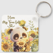 Baby panda met zonnebloem Sleutelhanger (Achterkant)