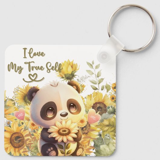 Baby panda met zonnebloem Sleutelhanger (Achterkant)