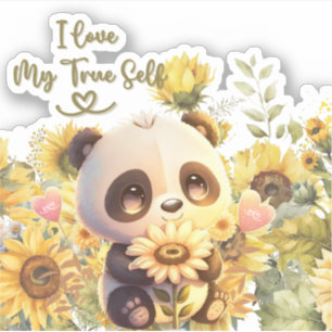 Baby Panda Met Zonnebloem Sticker