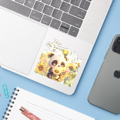 Baby Panda Met Zonnebloem Sticker (Laptop met iPhone)