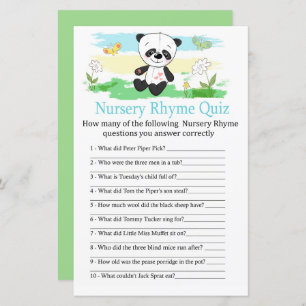 Baby panda Nursery Rhyme Quiz baby shower game