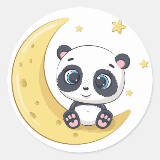 Baby Panda over de maan Ronde Sticker (Voorkant)