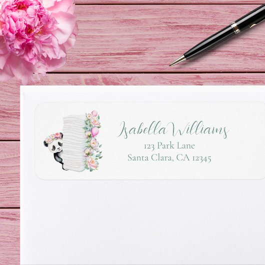 Baby Panda Peonies Oerwoud Baby shower Etiket