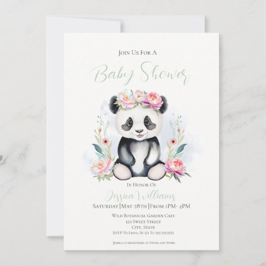 Baby Panda Peonies Oerwoud Baby shower Kaart (Voorkant)
