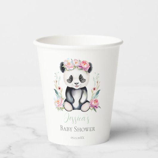 Baby Panda Peonies Oerwoud Baby shower Papieren Bekers (Voorkant)