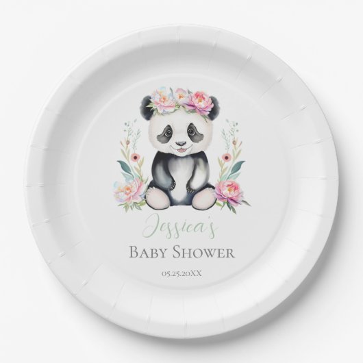 Baby Panda Peonies Oerwoud Baby shower Papieren Bordje (Voorkant)