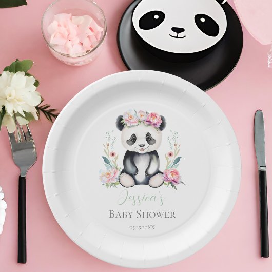 Baby Panda Peonies Oerwoud Baby shower Papieren Bordje