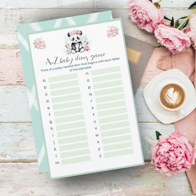 Baby Panda Pioenrozen Oerwoud Baby A-Z Baby Items (Baby Panda Peonies Jungle Baby A-Z Baby Items is a great baby shower game for your guest! )