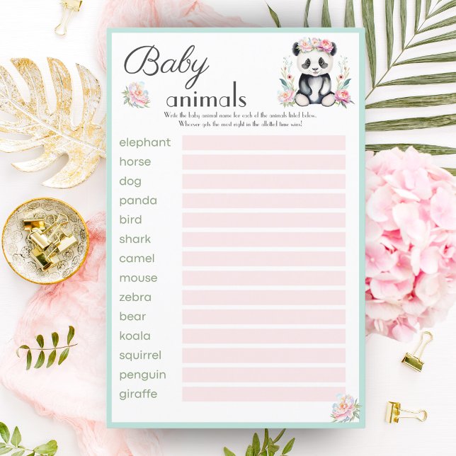 Baby Panda Pioenrozen Oerwoud Baby Animal Guess sp (Whimsical baby panda in peony jungle - ideal for baby animal guessing game at your shower!

)