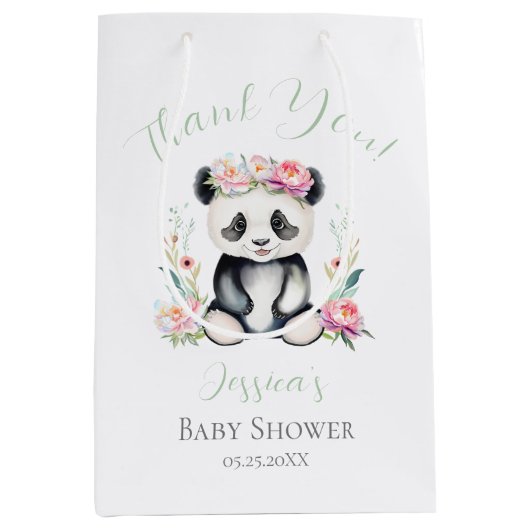 Baby Panda Pioenrozen Oerwoud Baby shower Dank u Medium Cadeauzakje (Voorkant)