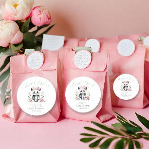 Baby Panda Pioenrozen Oerwoud Baby shower Dank u Ronde Sticker