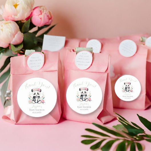 Baby Panda Pioenrozen Oerwoud Baby shower Dank u Ronde Sticker