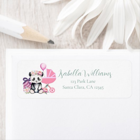 Baby Panda Pioenrozen Oerwoud Baby shower geschenk Etiket (Insitu)