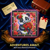 Baby Panda Red Rose Vierkante Klok